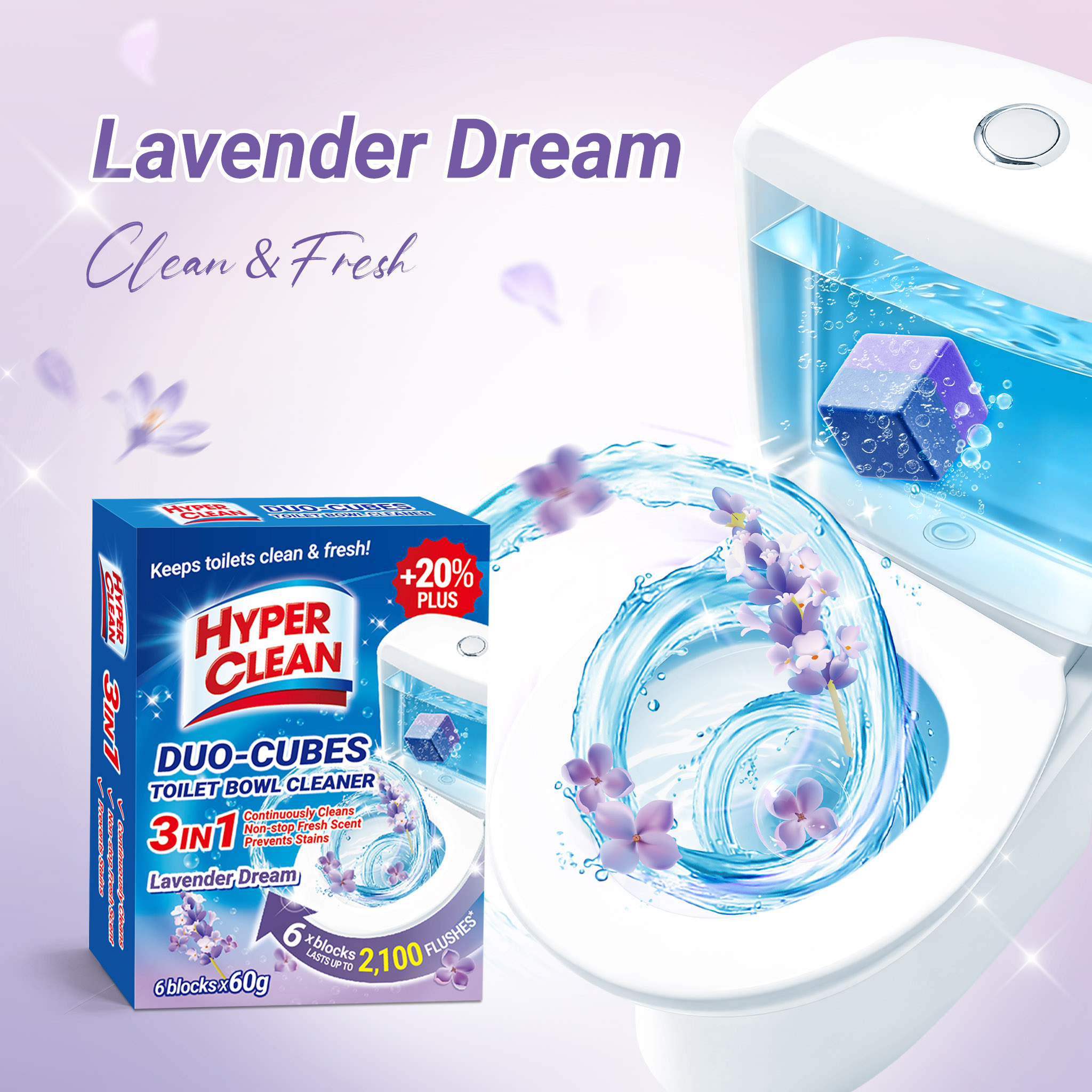 DUO-CUBES Toilet Bowl Cleaner 60g - Lavender Dream