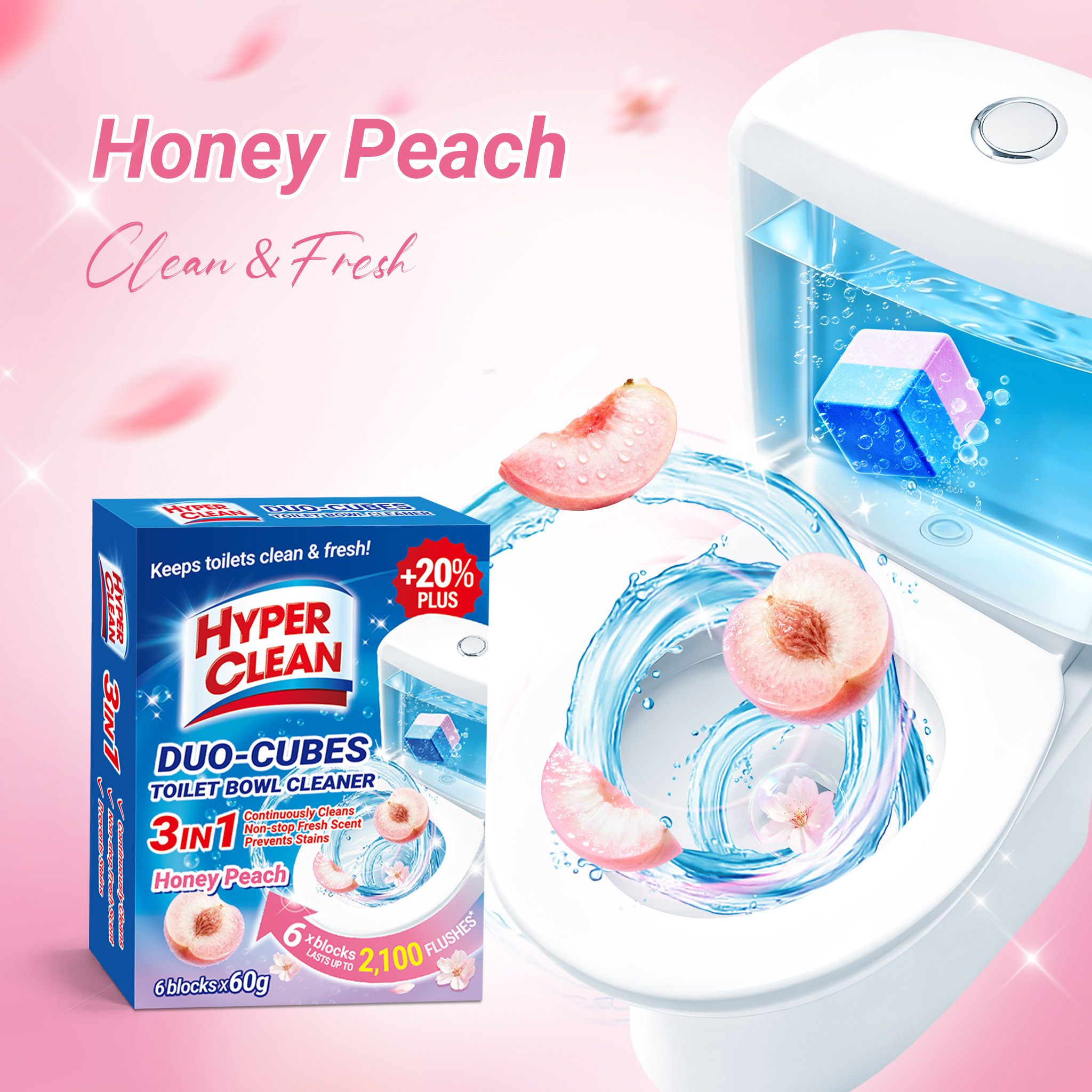 DUO-CUBES Toilet Bowl Cleaner 60g - Honey Peach