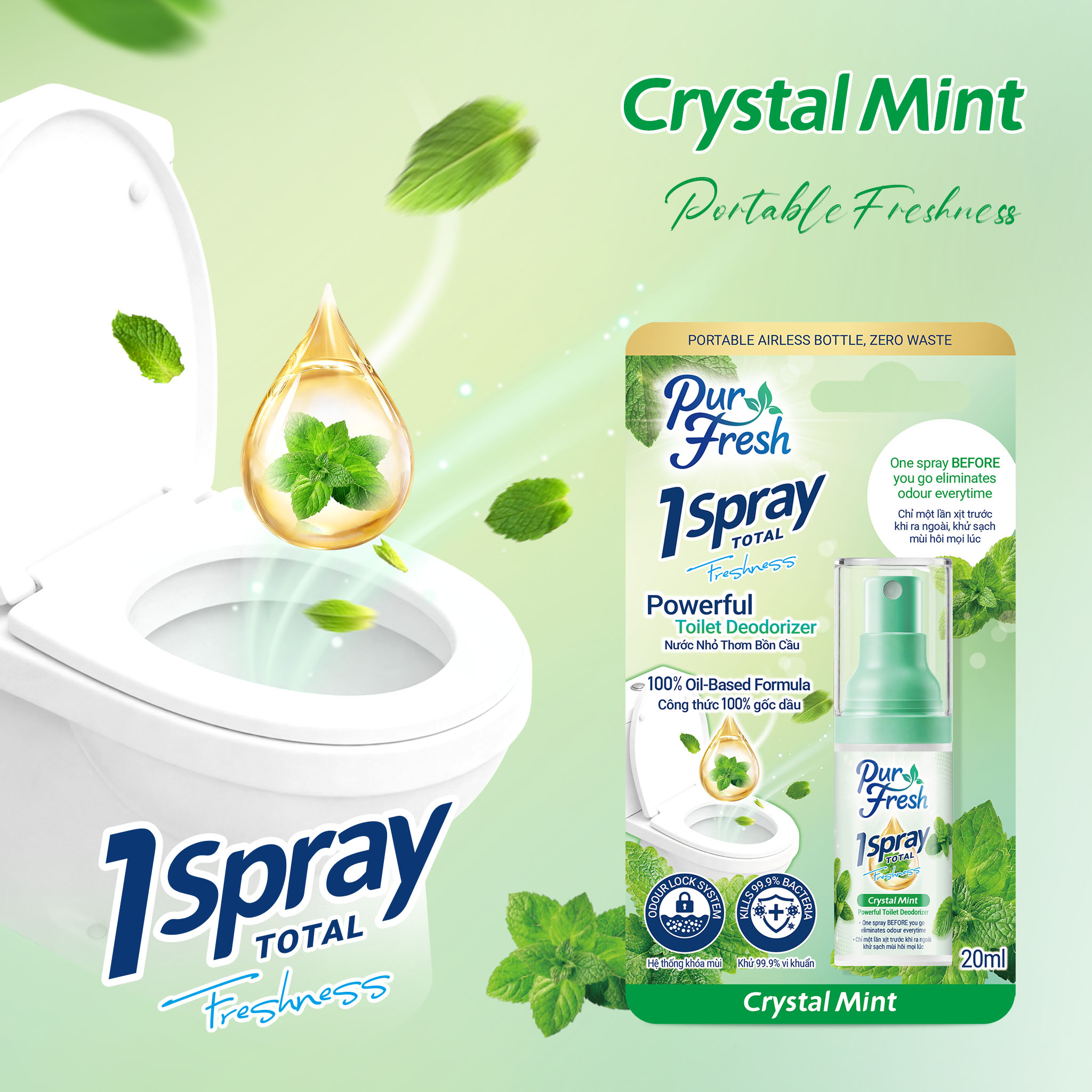 Powerful Toilet Deodorizer Spray - Crystal Mint - Image 2