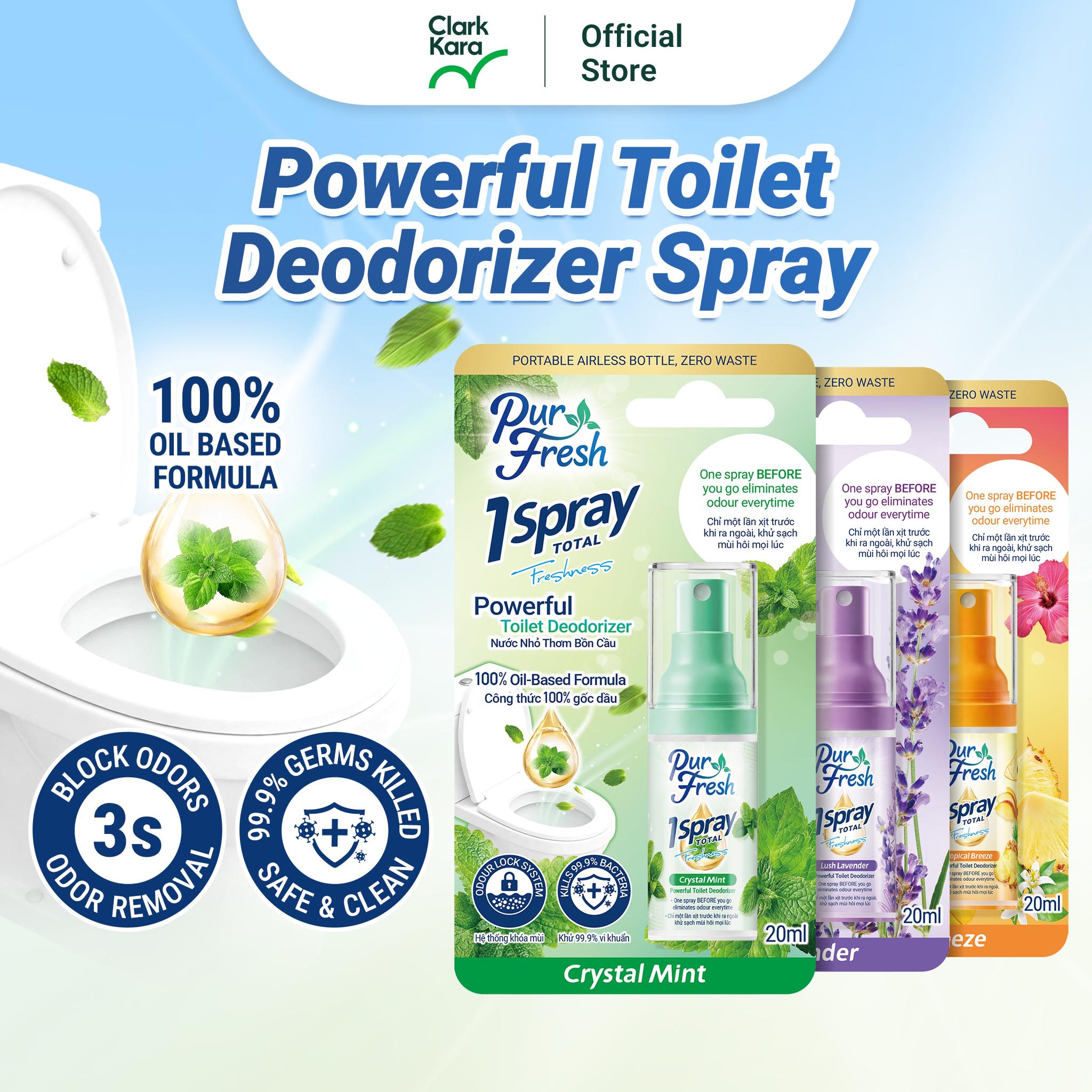 Powerful Toilet Deodorizer Spray - Crystal Mint